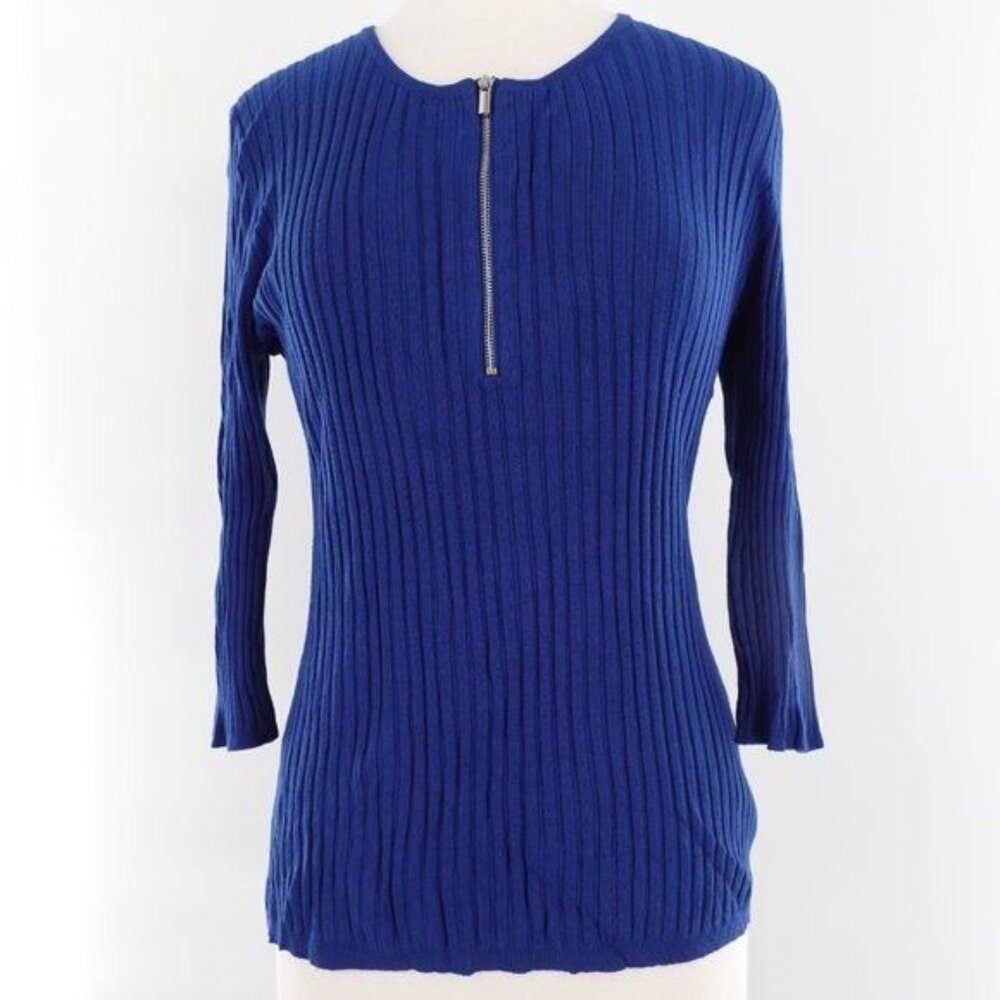 Quarter Zip Rib Knit 3/4 Sleeve Lightweight Sweater Size Medium
